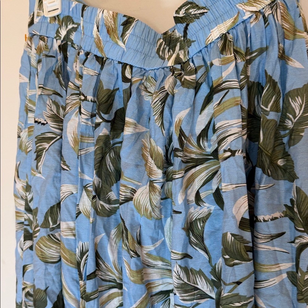 Light Blue Floral Maxi Skirt with Green Leaf Print - Picture 7 of 9